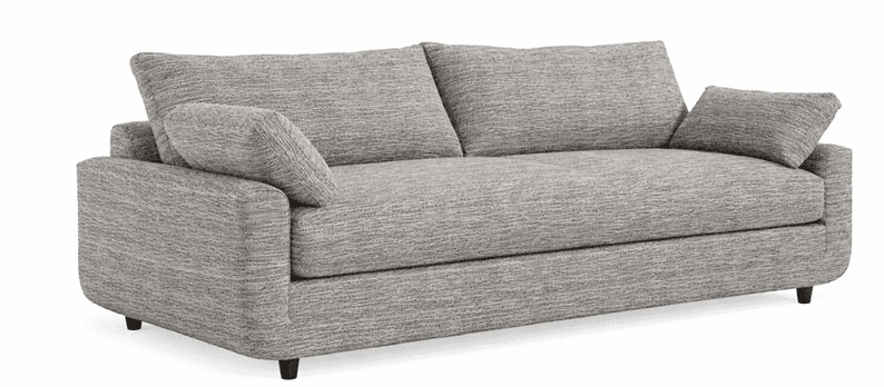 A contemporary three-seater sofa with a plush, textured fabric upholstery. It features wide, rolled… — 3D model