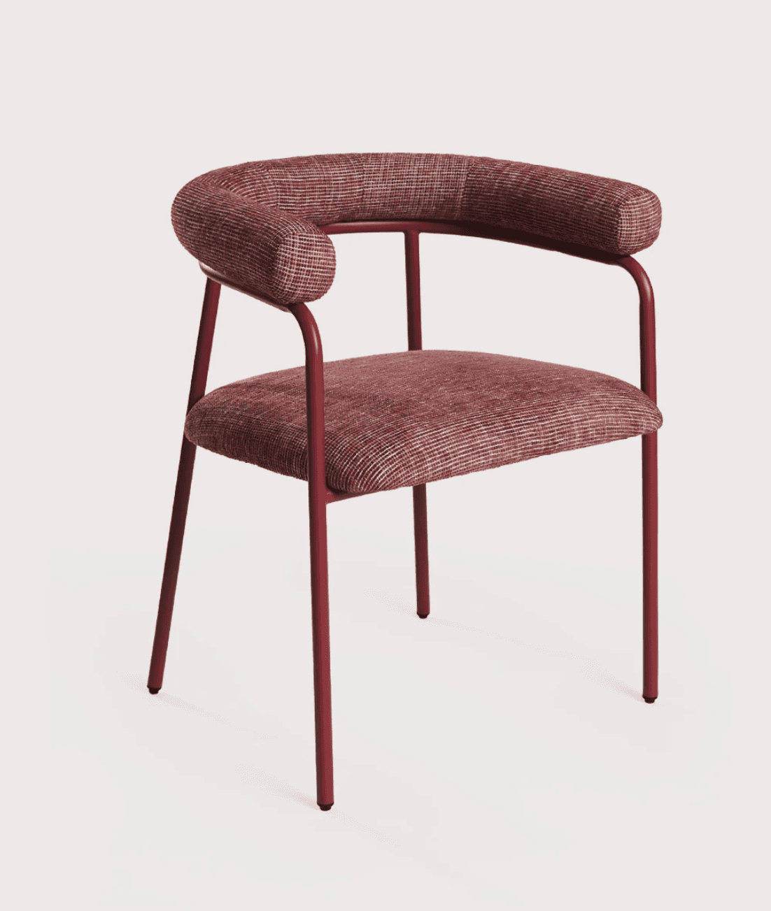 A modern dining chair featuring a tubular metal frame and upholstered seat and back/armrests. The fr… — 3D model