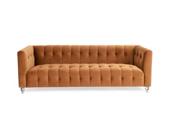 A three-seater sofa with a tufted upholstery design. The sofa features a straight back and arms, wit… — free FBX 3D model