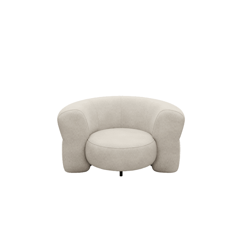A contemporary, rounded barrel-style accent chair upholstered in a cream-colored, textured fabric, f… — free OBJ 3D model