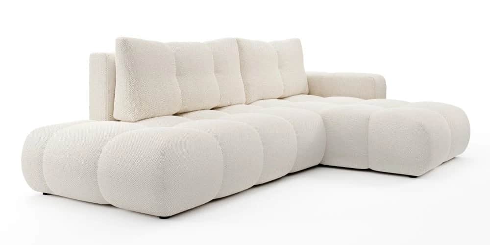 An L-shaped contemporary sectional sofa upholstered in a cream-colored boucle fabric. The design fea… — free SKP 3D model