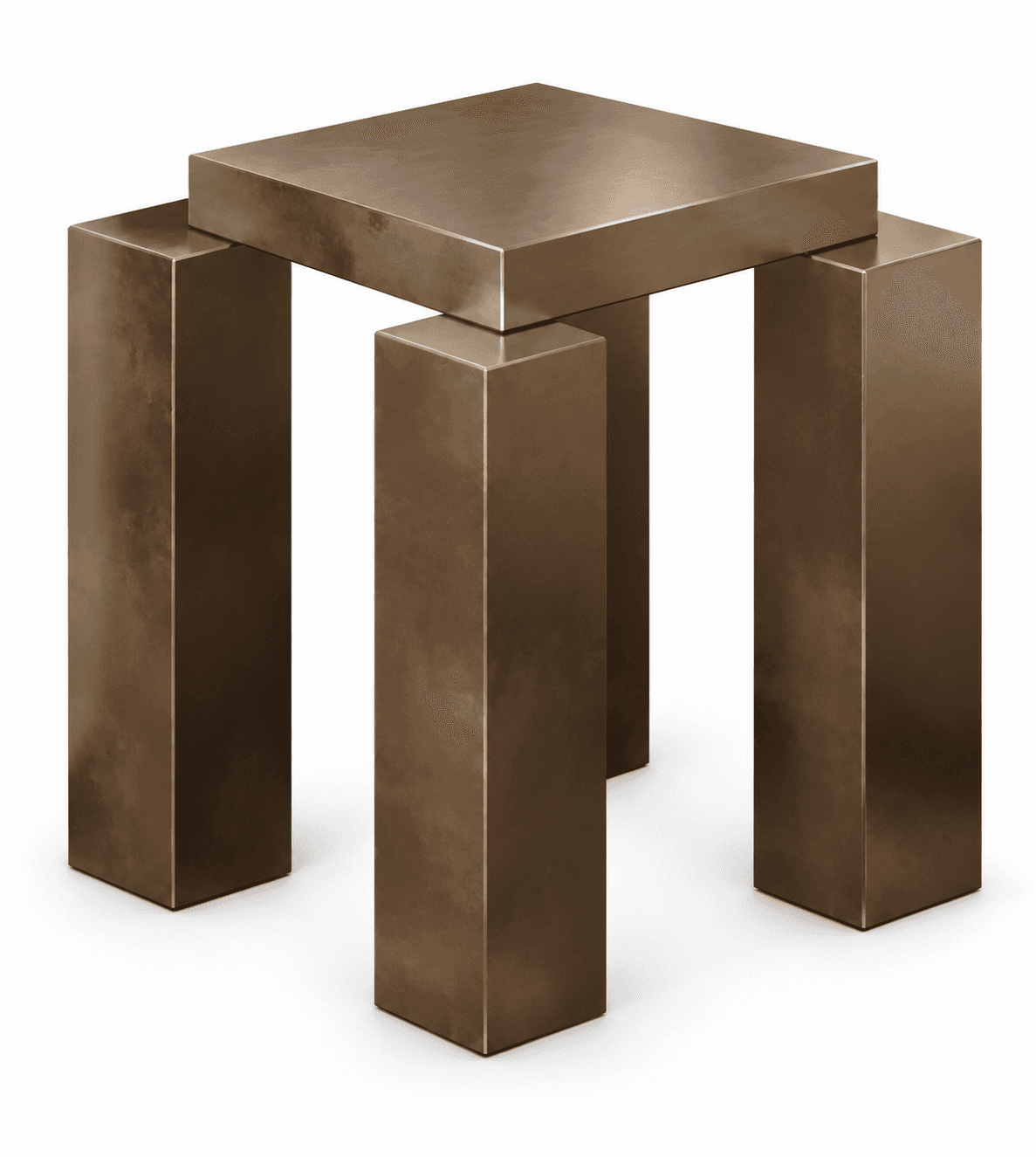 A contemporary accent table featuring a thick, square tabletop supported by four substantial rectang… — free STL 3D model