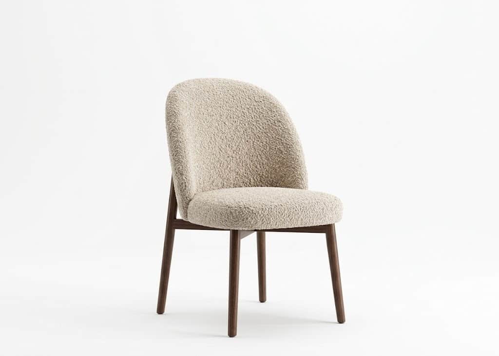 An upholstered armless chair featuring a curved backrest and a cushioned seat, both covered in a tex… — 3D model