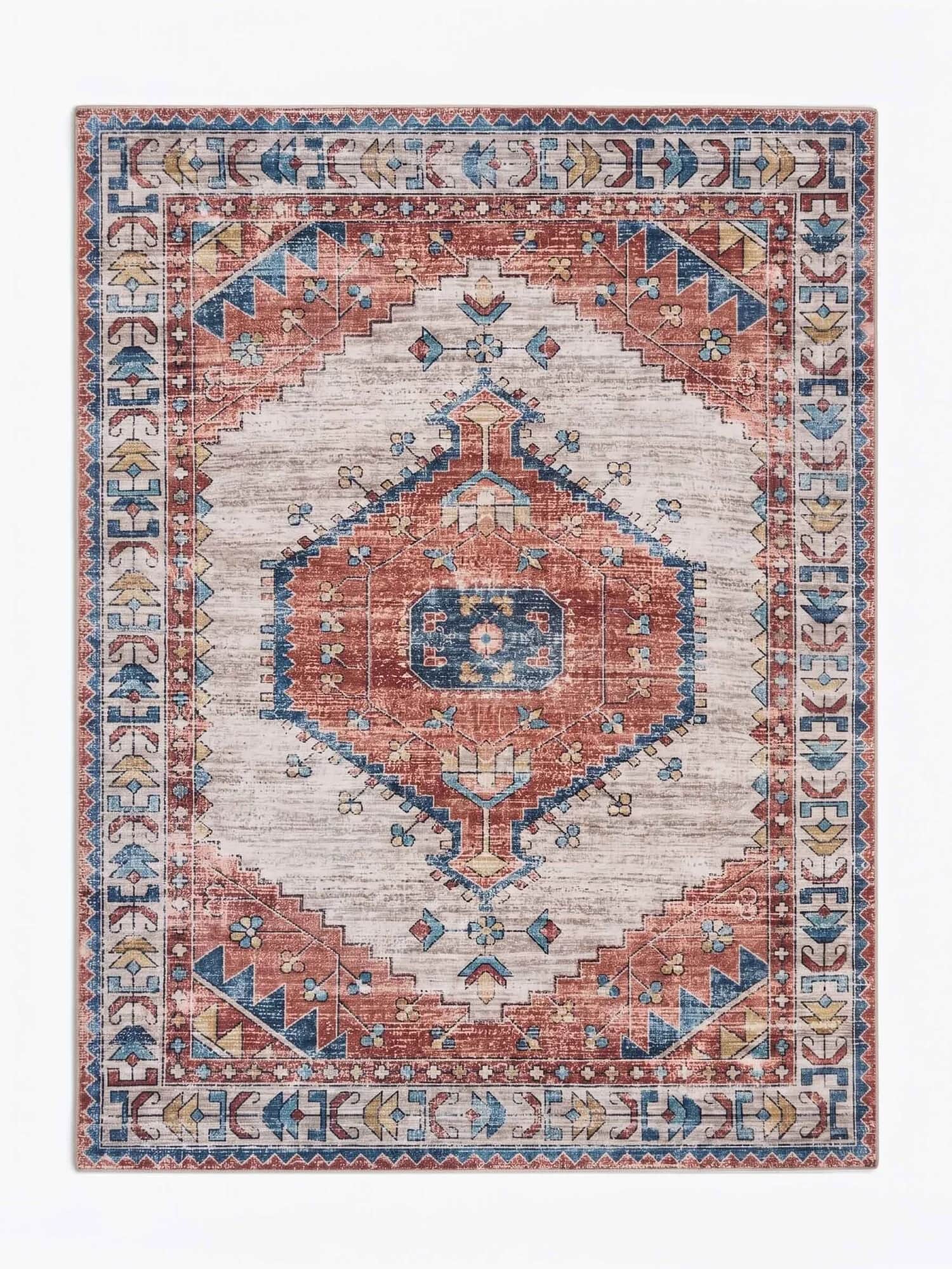 A rectangular area rug featuring a traditional, possibly Persian or tribal-inspired, geometric patte… — 3D model