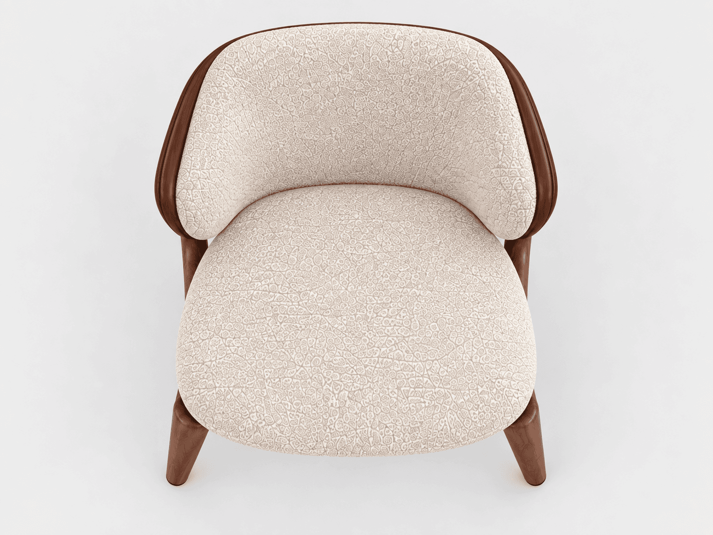 This is a contemporary armchair featuring a distinctive barrel-back design. The chair is upholstered… — free GLTF 3D model