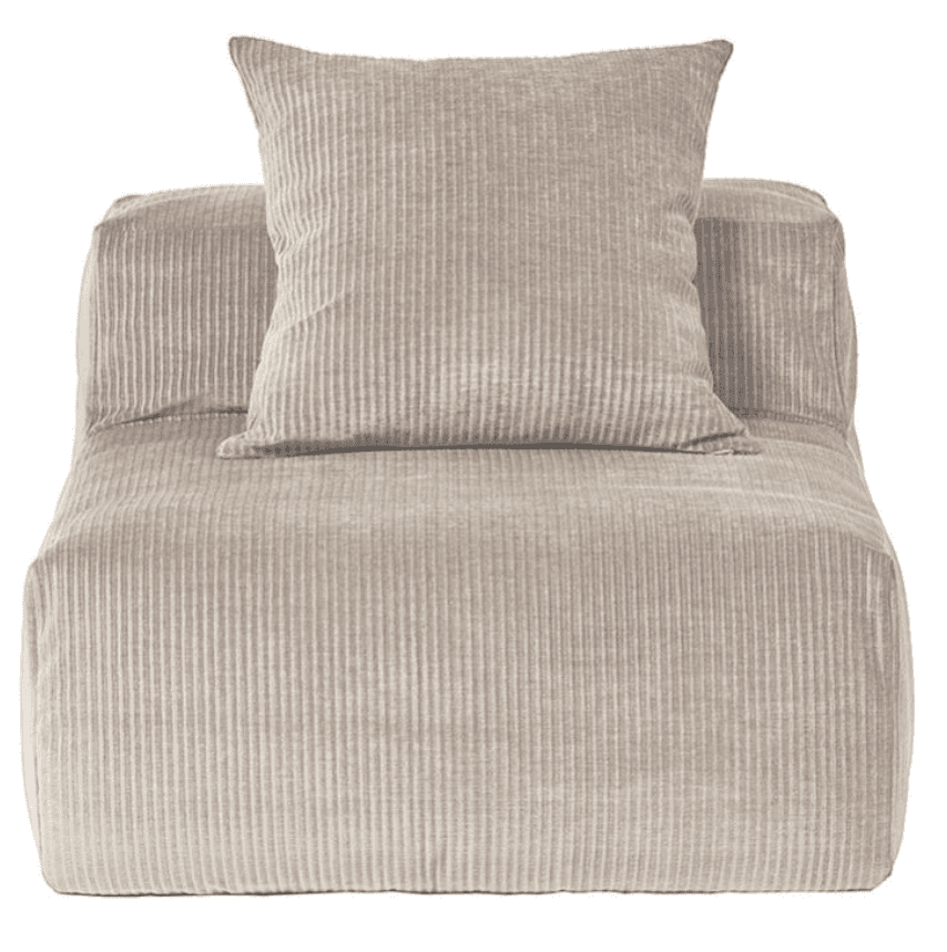 A single-seat armchair upholstered in a light brown corduroy fabric. It features a low profile with… — 3D model