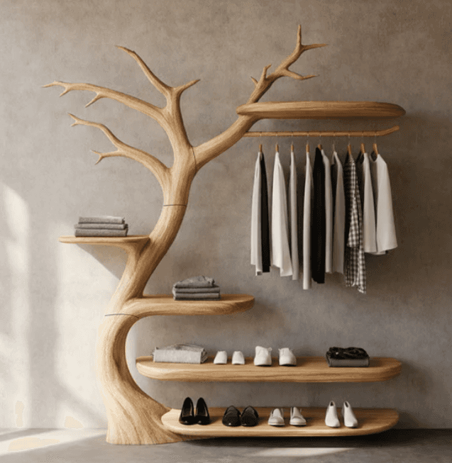 A unique coat rack designed to resemble a stylized tree. It features a central trunk with branches t… — free BLEND 3D model