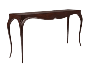 A long, narrow console table made of dark wood, featuring gracefully curved cabriole legs and a subt… — 3D model
