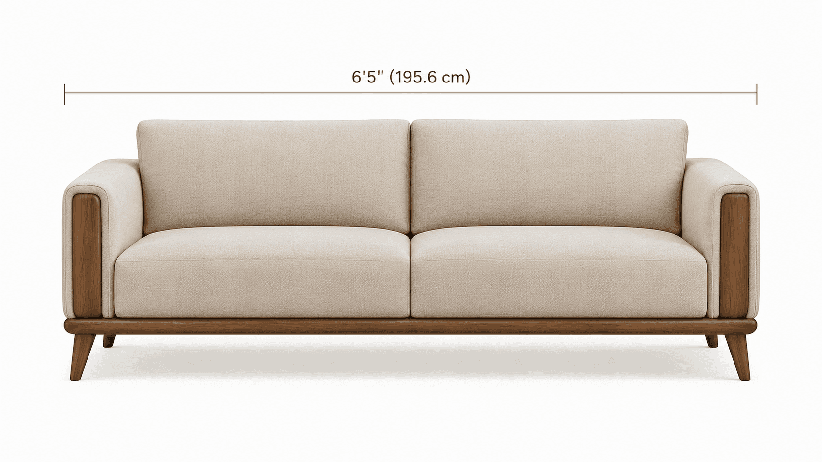 A contemporary or mid-century modern style sofa with an exposed dark wood frame and light beige fabr… — 3D model