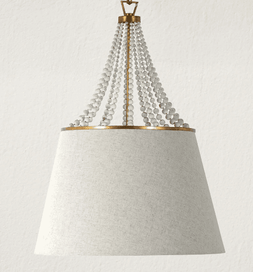A chandelier featuring a conical lampshade made of textured light-colored fabric. The upper part of… — 3D model