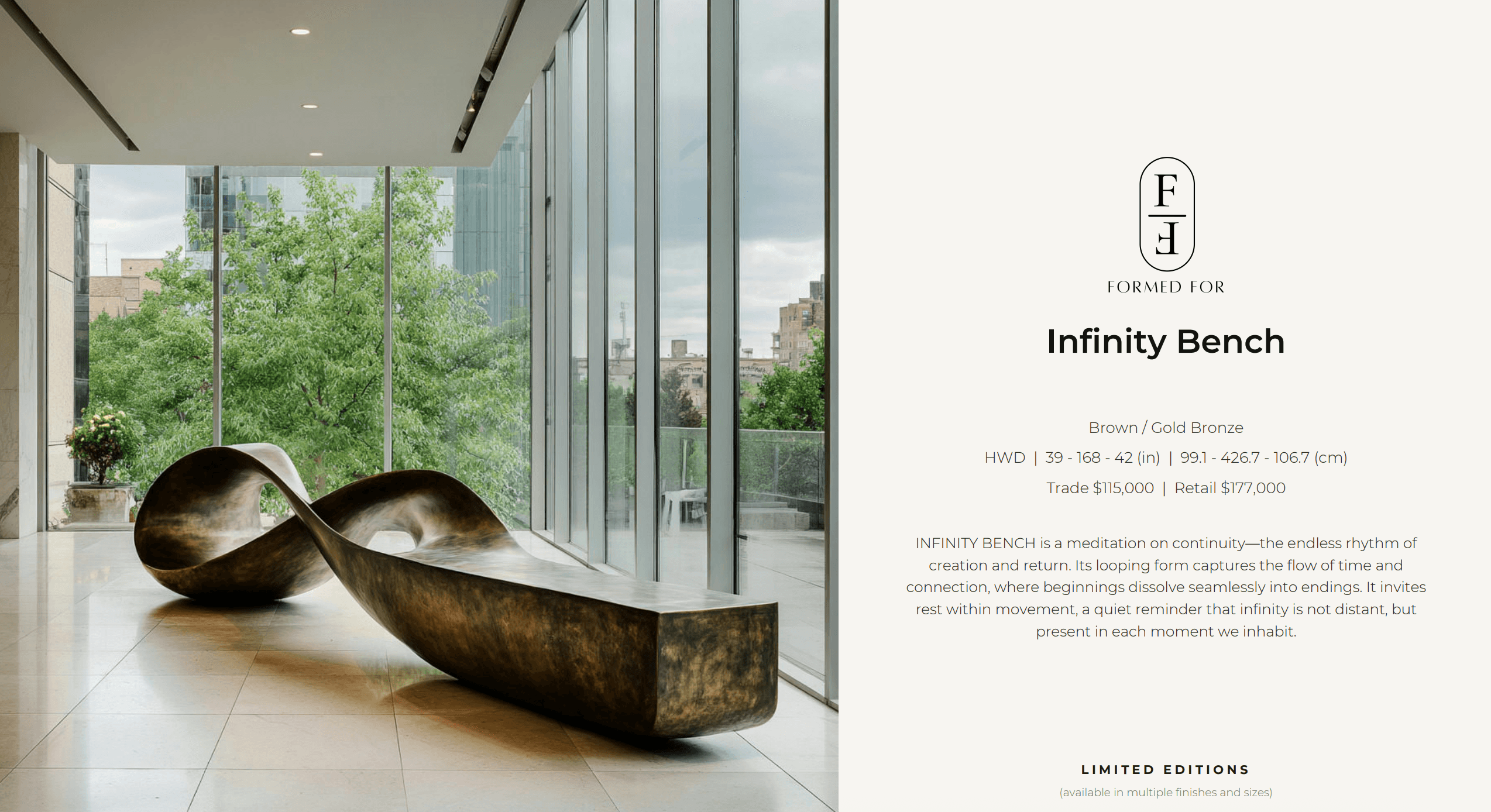 An elongated abstract sculpture made from what appears to be aged bronze or brass. The form features… — 3D model