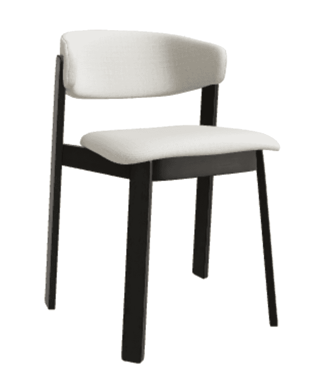 A modern chair with a dark frame and a white upholstered seat and backrest. The chair has four legs… — 3D model