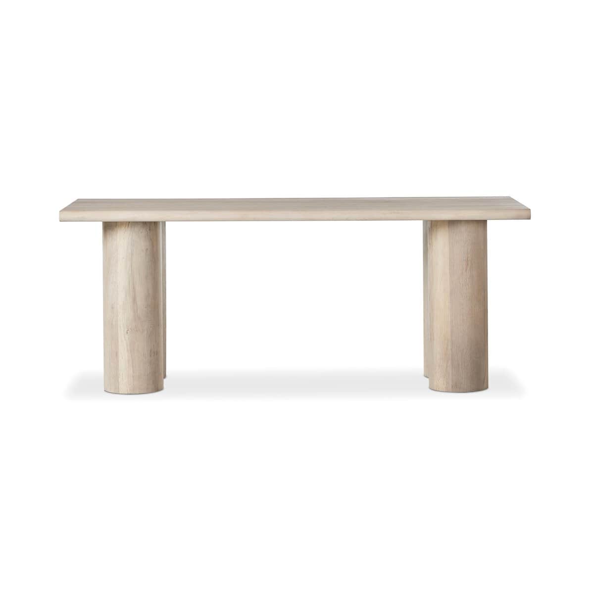 A console table with a thick, rectangular top and two cylindrical legs. The legs appear to be positi… — 3D model