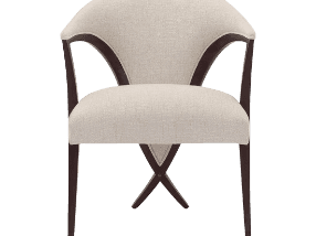 An elegant armchair featuring a dark stained wooden frame with a curved design, upholstered in a lig… — 3D model