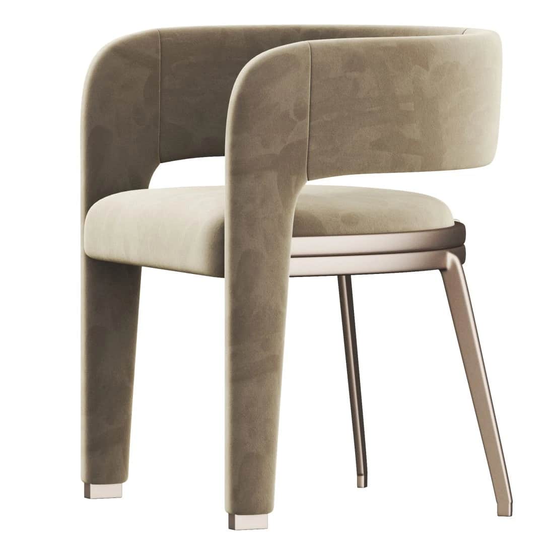 A modern armchair with a continuous barrel-back design, upholstered in plush velvet, featuring integ… — 3D model