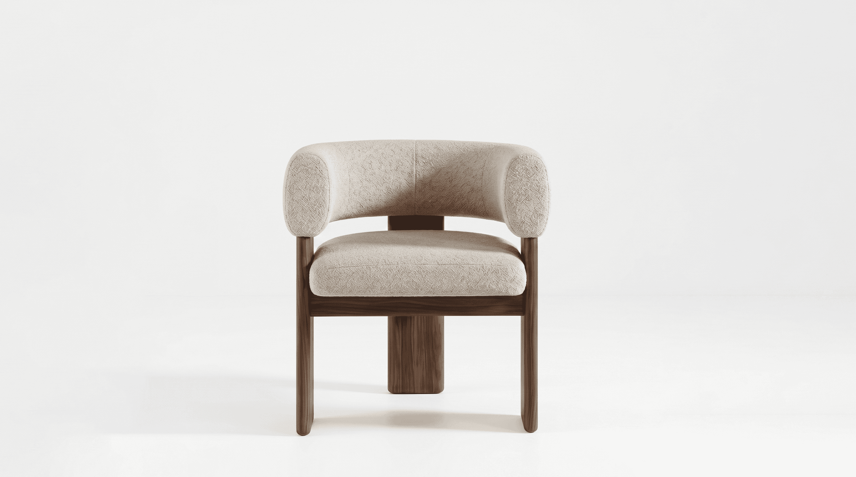A modern upholstered armchair featuring a continuous, rounded backrest and armrests, supported by a… — 3D model