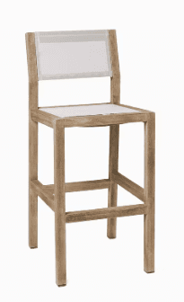 A modern bar stool with a wooden frame and a white fabric seat and backrest. The frame has a simple,… — 3D model