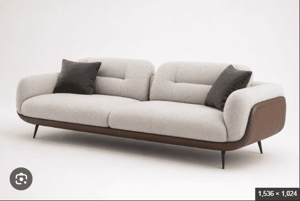 A contemporary two-seater sofa featuring light-colored, textured fabric upholstery on the cushions a… — 3D model