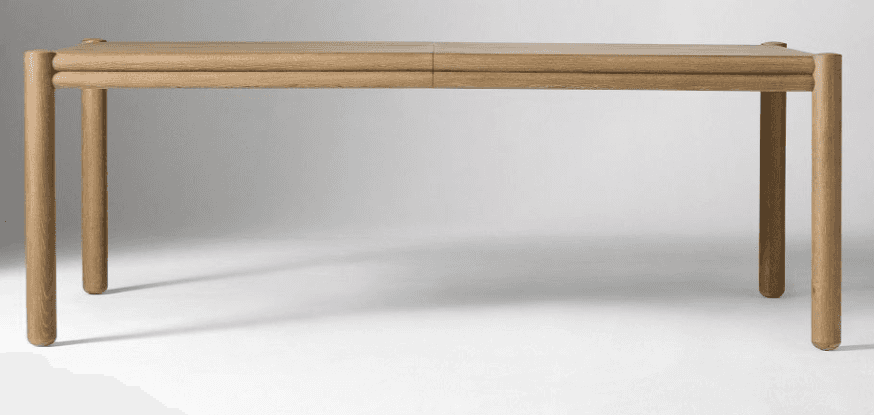 A modern, light-colored wooden dining table, likely made of oak, featuring a rectangular tabletop wi… — free OBJ 3D model