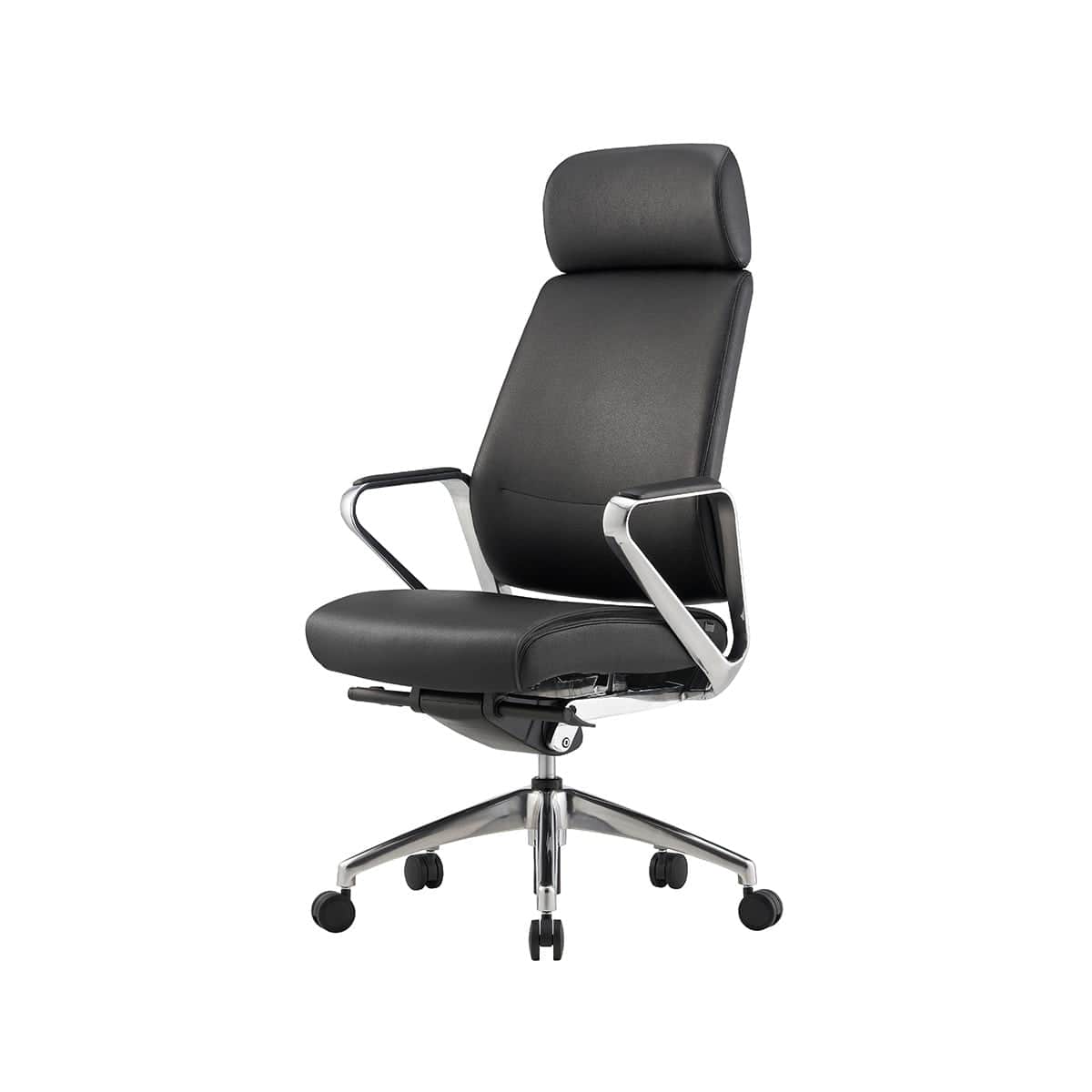 A modern high-back executive office chair featuring black upholstered seating surfaces, polished chr… — 3D model