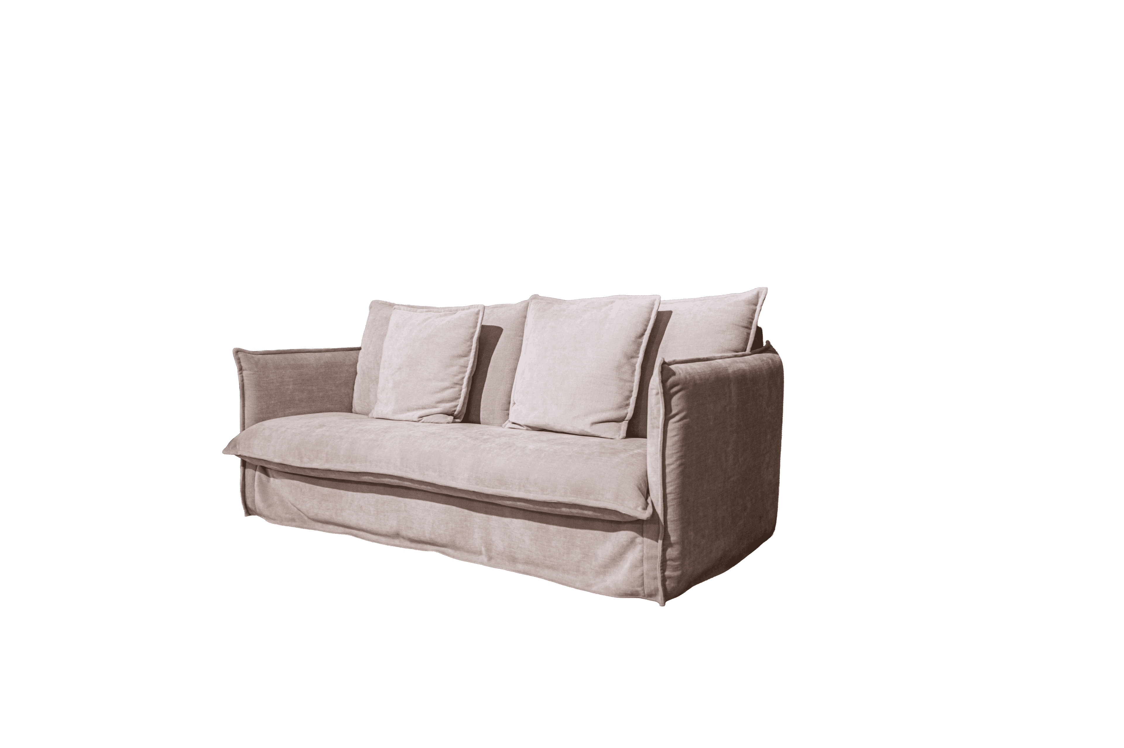 A contemporary beige sofa with a plush, textured fabric upholstery. The sofa features a relaxed desi… — 3D model