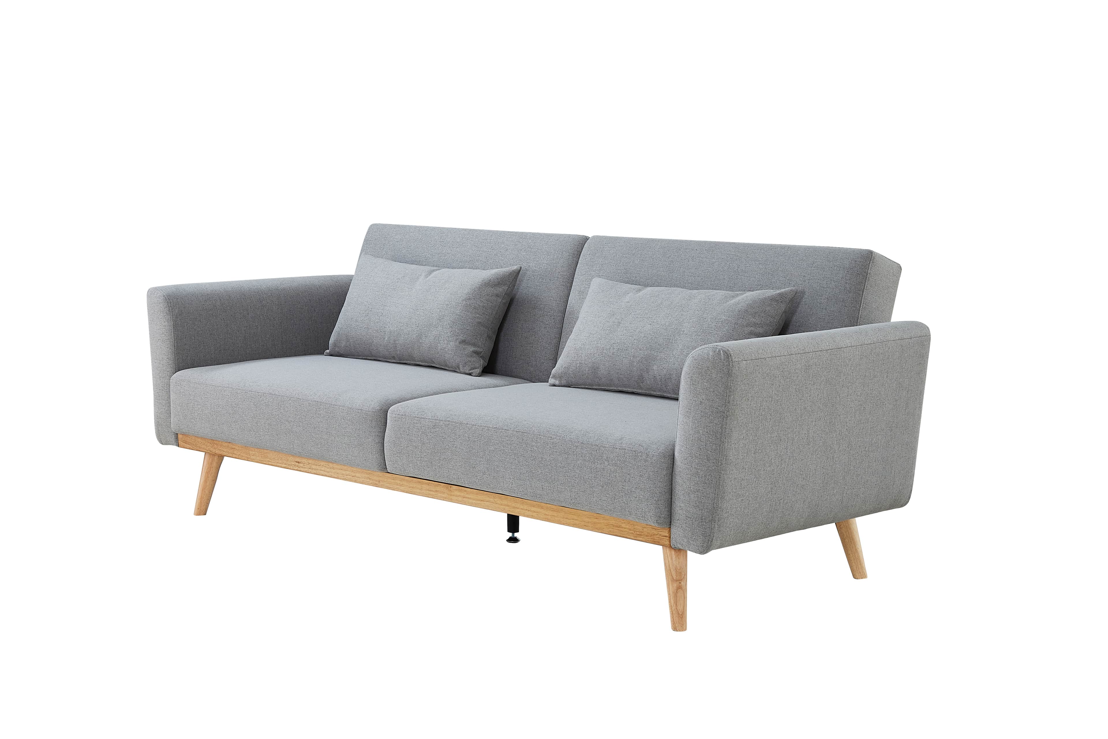 A contemporary two-seater loveseat upholstered in light grey fabric, featuring a clean, minimalist d… — 3D model