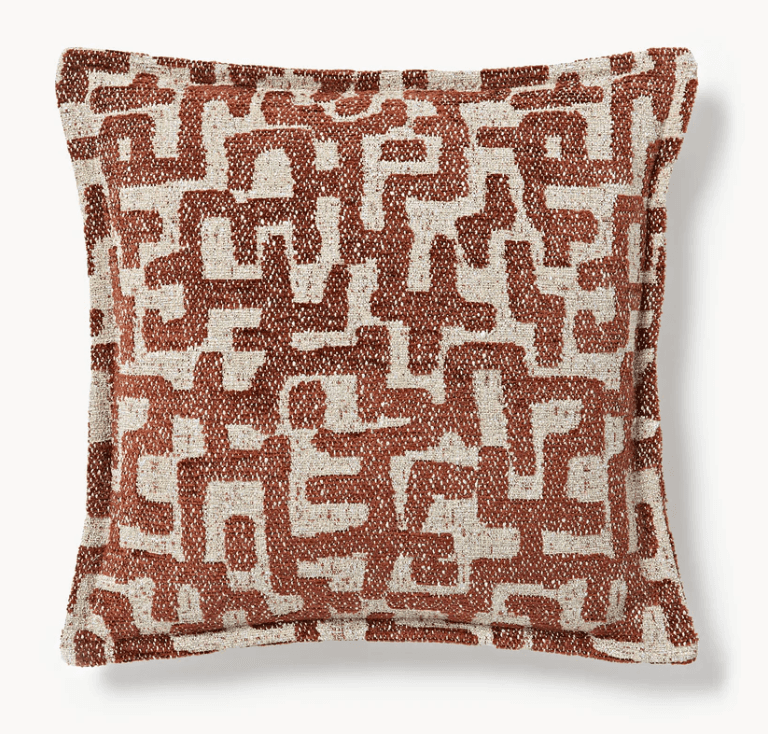A square decorative throw pillow featuring a two-tone abstract geometric pattern. The pattern is com… — 3D model