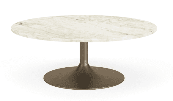 A round coffee table featuring a light-colored marble top with natural grey and brown veining, suppo… — free BLEND 3D model