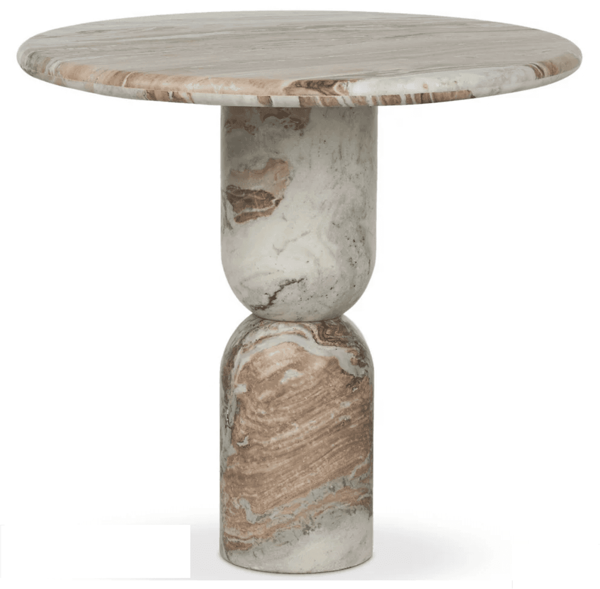 A contemporary side table crafted entirely from natural marble, featuring a round top and a distinct… — 3D model