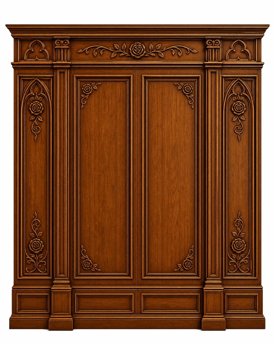 A decorative wooden wall panel with intricate carvings. The panel features a series of recessed sect… — free OBJ 3D model