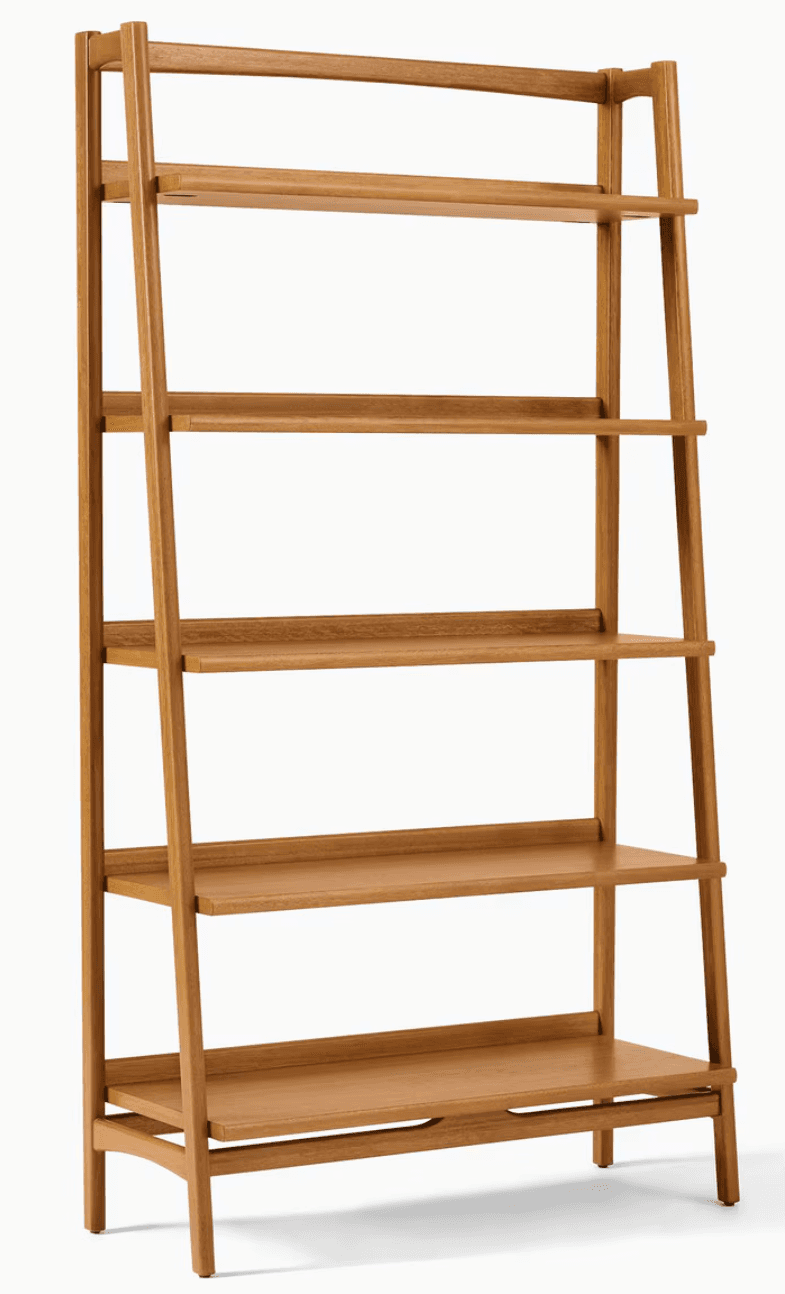 A modern freestanding bookshelf with an A-frame, ladder-style design, featuring five graduated shelv… — 3D model