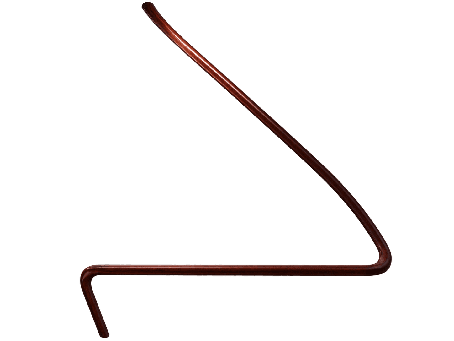 A minimalist display stand featuring a continuous piece of bentwood or bent metal with a glossy redd… — 3D model