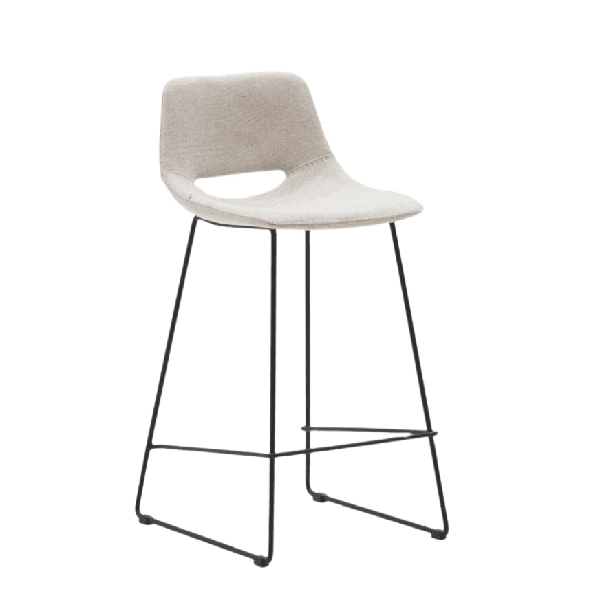 A contemporary bar stool featuring a light beige upholstered bucket seat and backrest with a cutout… — 3D model