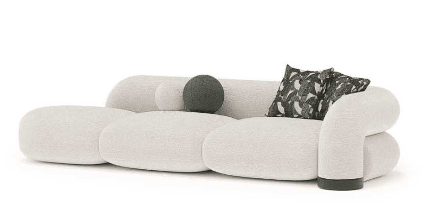 A contemporary curvilinear sofa featuring a low-profile, modular design upholstered in textured off-… — 3D model
