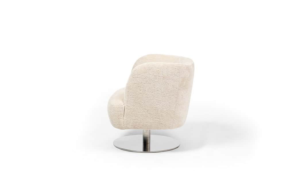 A swivel armchair with a rounded, upholstered shell and a polished metal circular base. The upholste… — 3D model