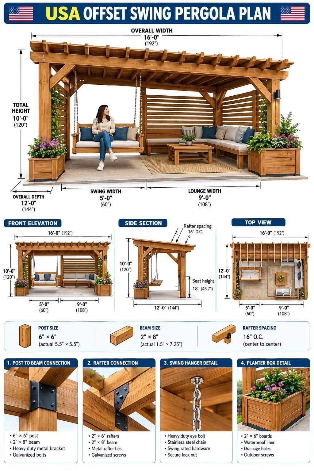 An aerial view of an outdoor living area featuring a light-toned wooden pergola structure. Beneath t… — free SKP 3D model
