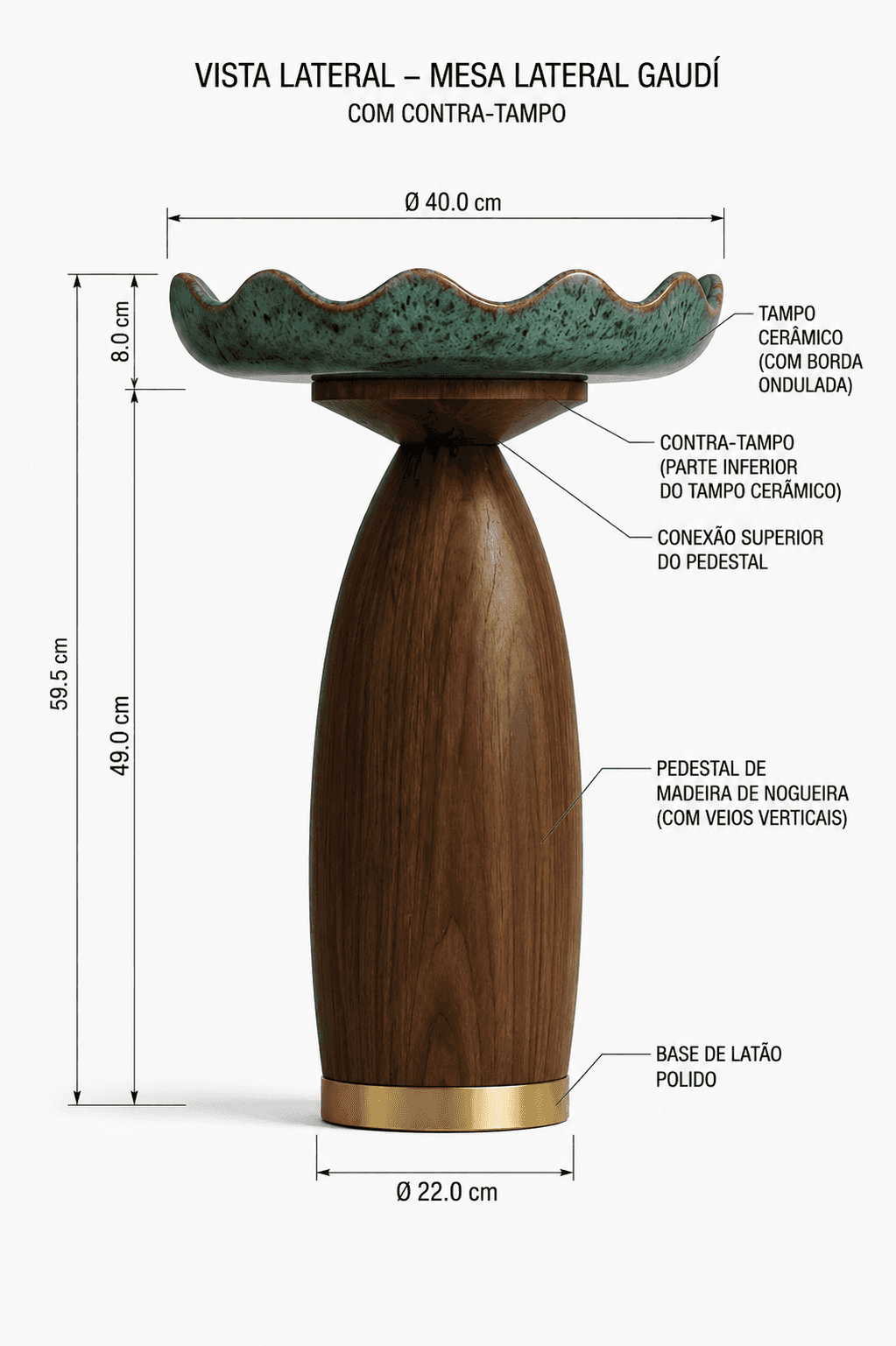 A stylish pedestal side table featuring a distinctive wavy-edged ceramic top in a speckled green fin… — 3D model