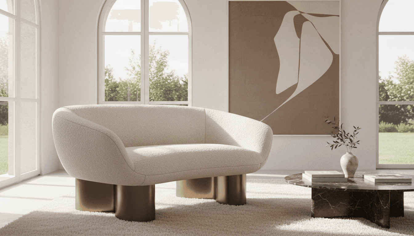 A contemporary two-seater loveseat featuring a distinctive sculptural form, upholstered entirely in… — 3D model
