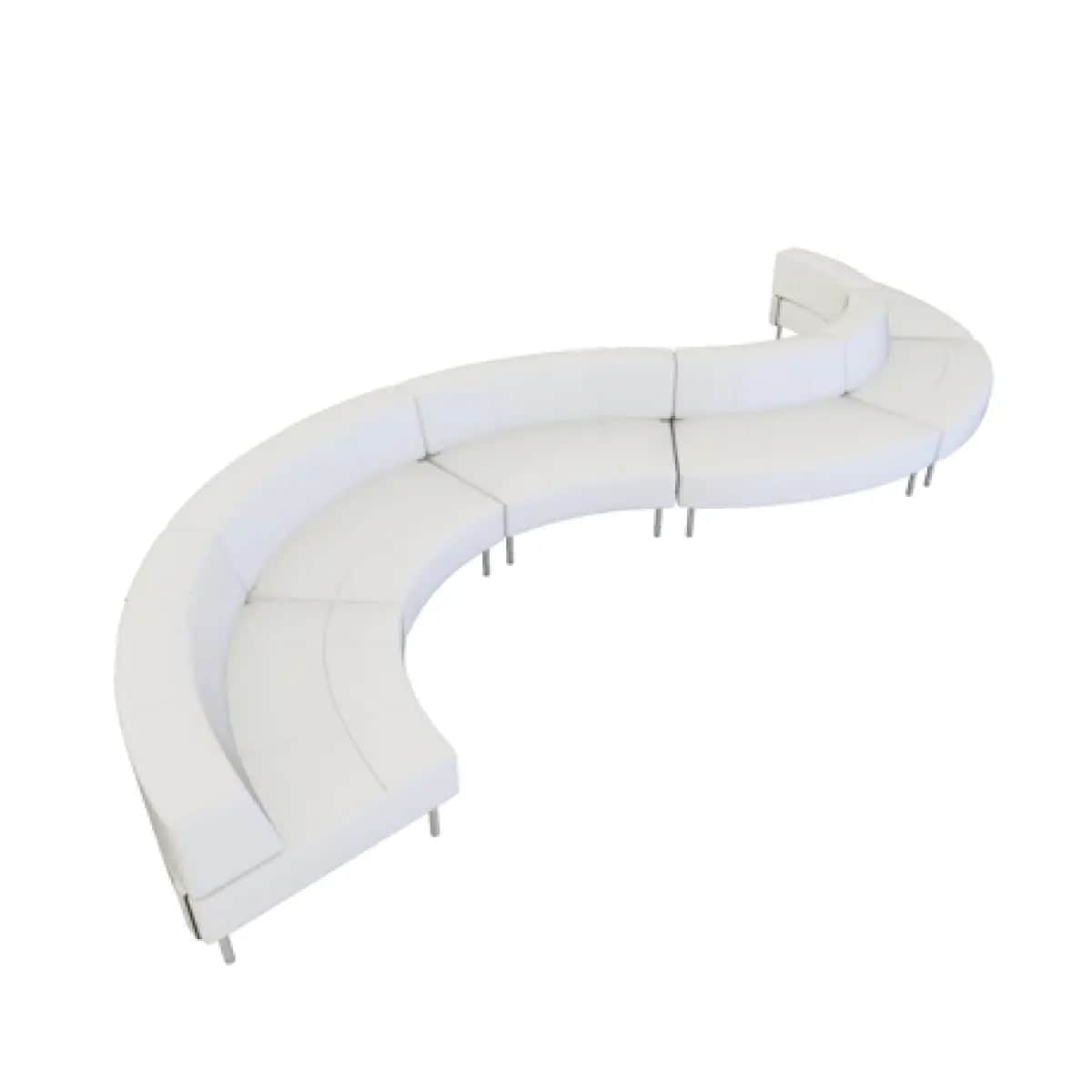 A long, modular serpentine sofa composed of multiple curved sections, upholstered in white fabric or… — 3D model