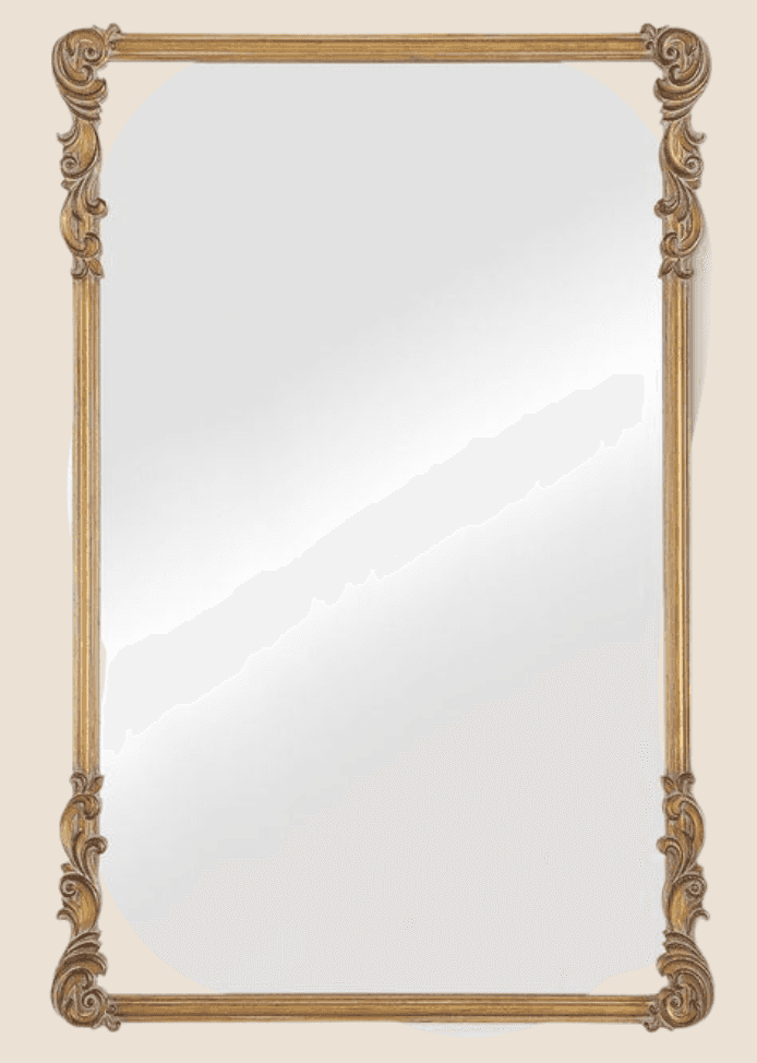 A rectangular mirror with a decorative, ornate frame. The frame has a golden finish and features car… — 3D model