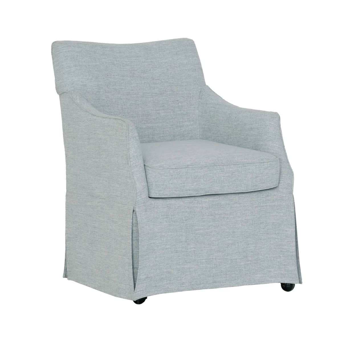 A upholstered armchair with a skirted base and flared arms. The chair features a high back and a sea… — 3D model
