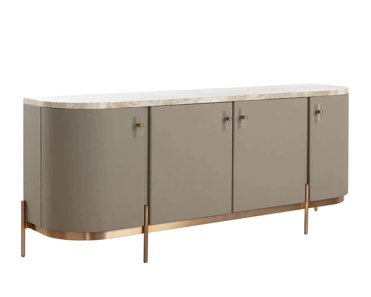 A modern sideboard with a curved front, featuring a stone-like patterned countertop. The body of the… — free BLEND 3D model