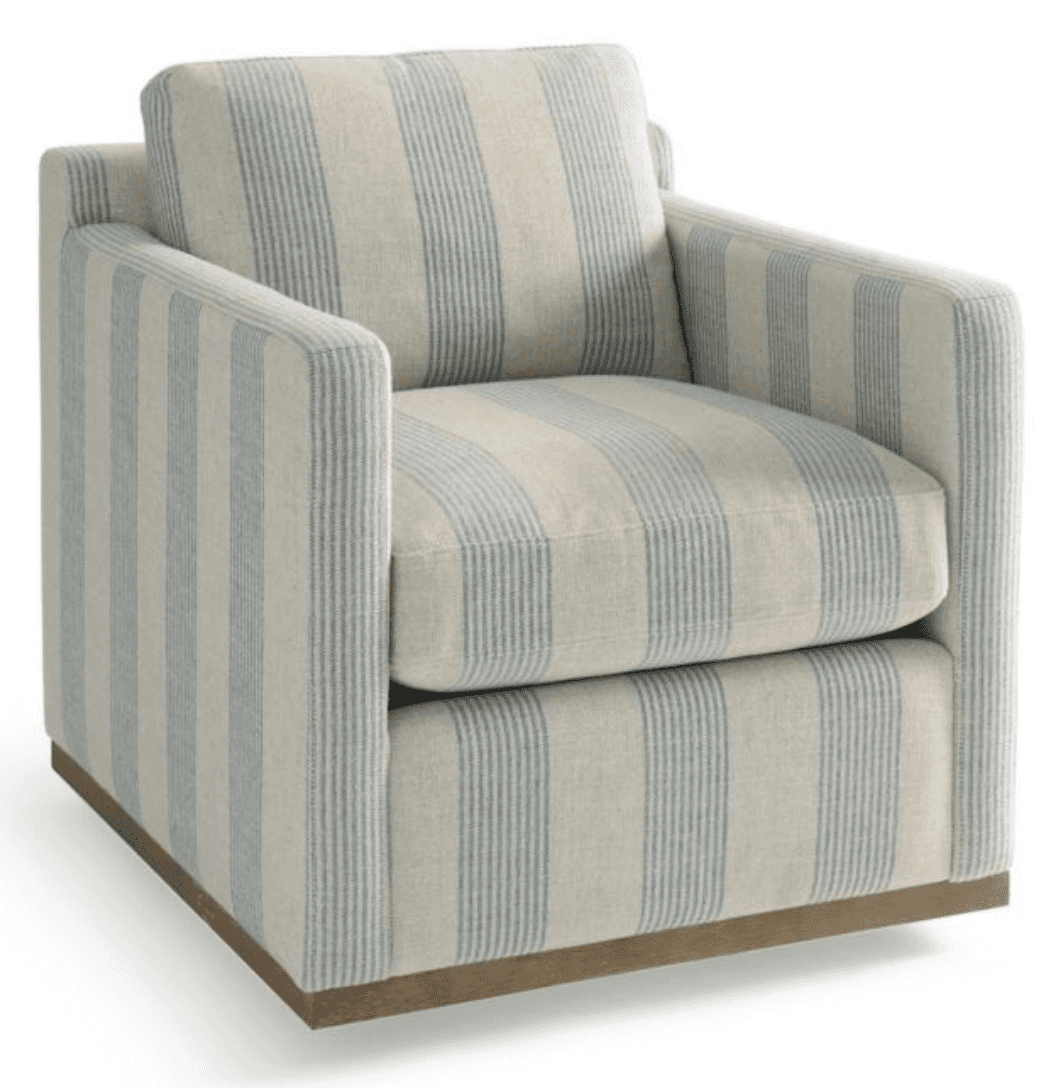 A striped armchair with thick upholstery and a squared-off design. It features a plush seat cushion… — free GLTF 3D model