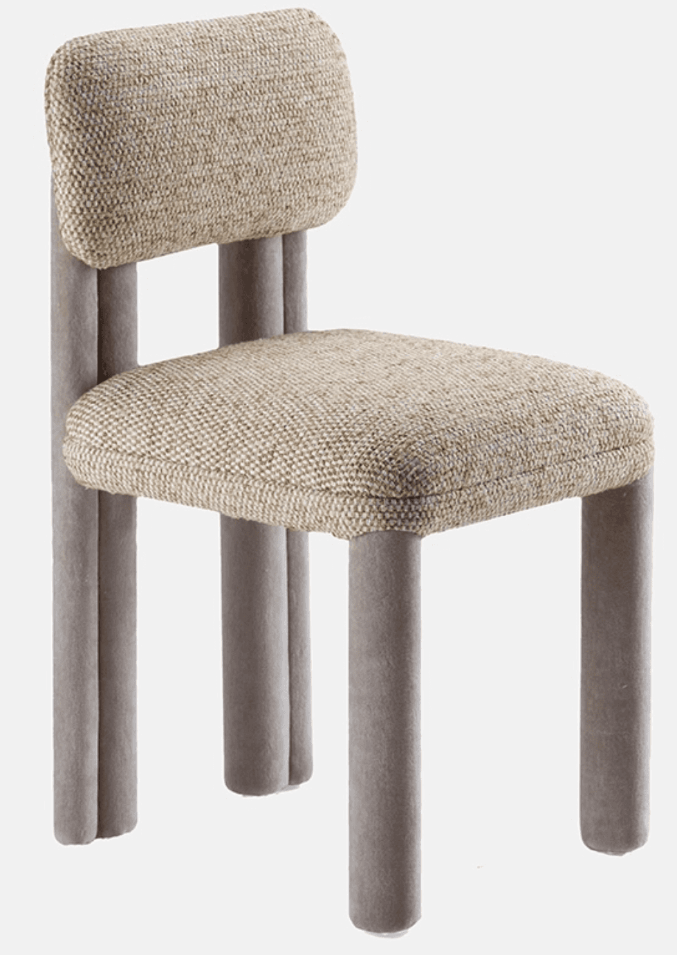 A modern upholstered chair with a distinct tubular leg design and a curved backrest. The seat and ba… — 3D model