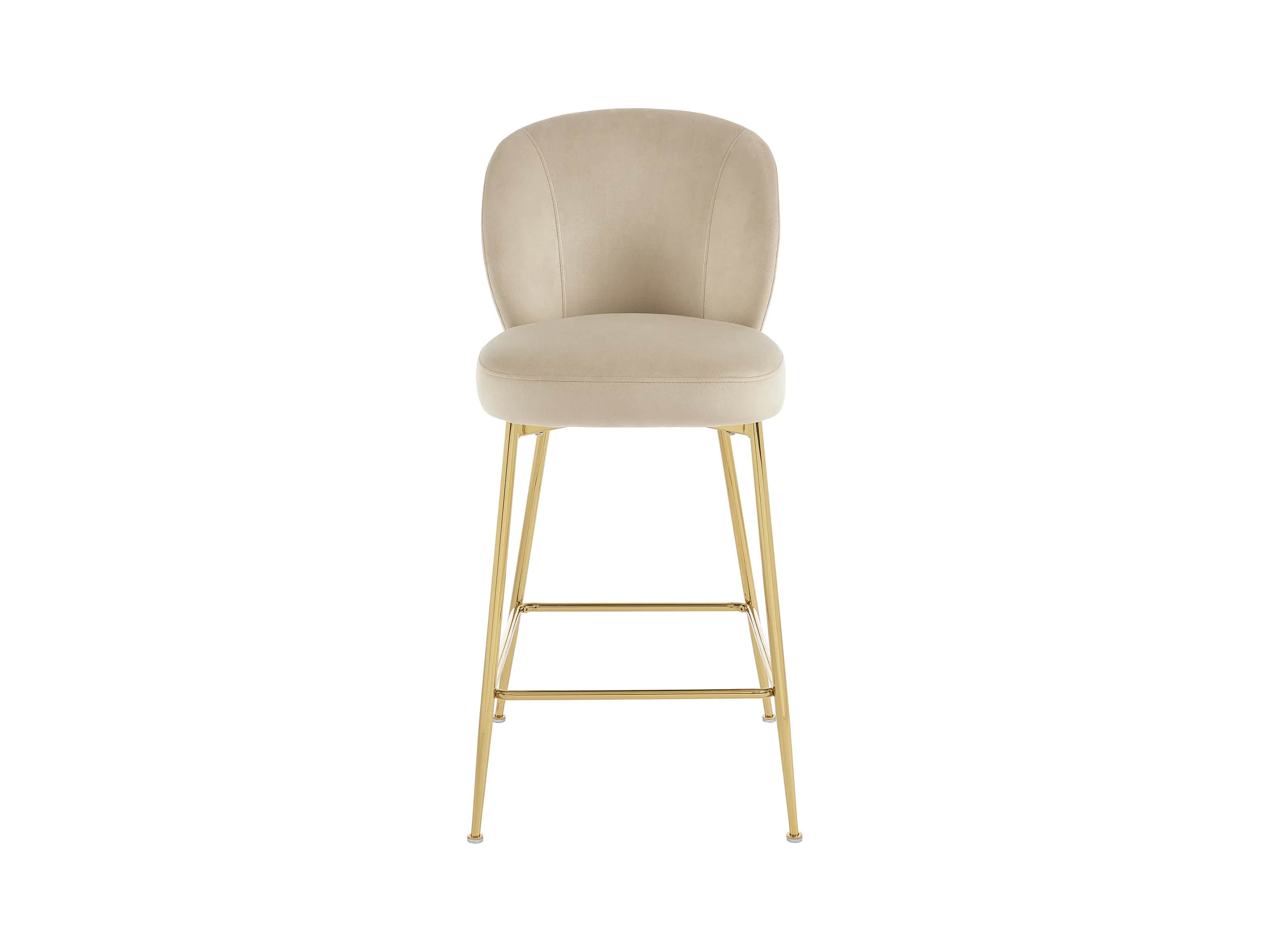 A contemporary bar stool featuring a curved backrest and a padded seat. It is supported by four slen… — 3D model