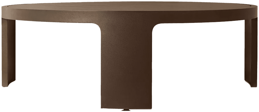 A modern, round coffee table with a matte brown finish. The tabletop has a subtle slatted design, an… — free FBX 3D model