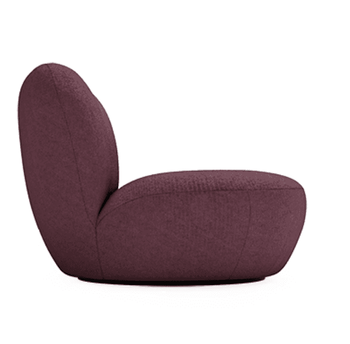 A plush, upholstered armchair shown in profile against a black background. The chair features a curv… — 3D model