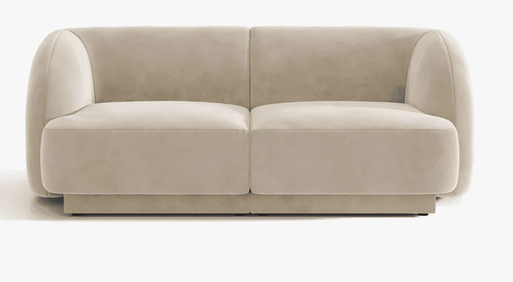 A contemporary two-seater sofa featuring soft, rounded arms and backrest that curve continuously fro… — 3D model