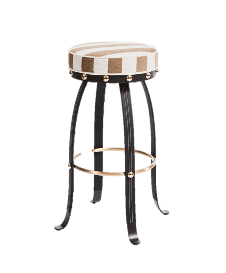 A bar stool with a round, upholstered seat featuring a striped pattern of brown and white. The seat… — free OBJ 3D model