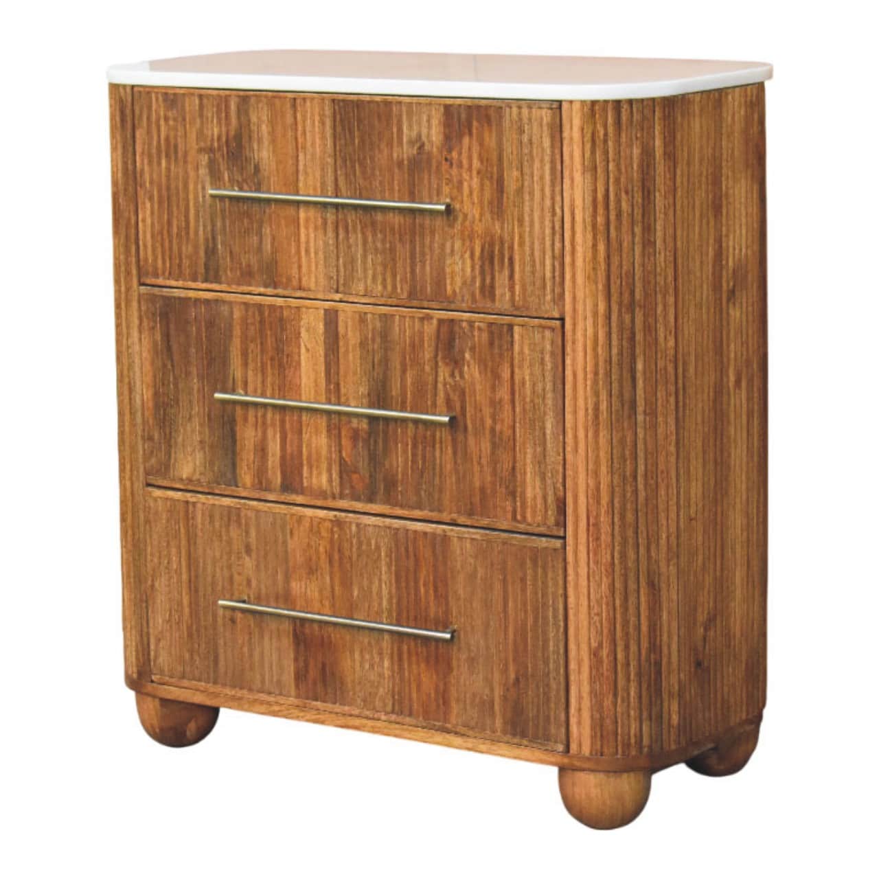 A compact chest of drawers featuring three horizontal storage drawers. The main body and drawer fron… — 3D model